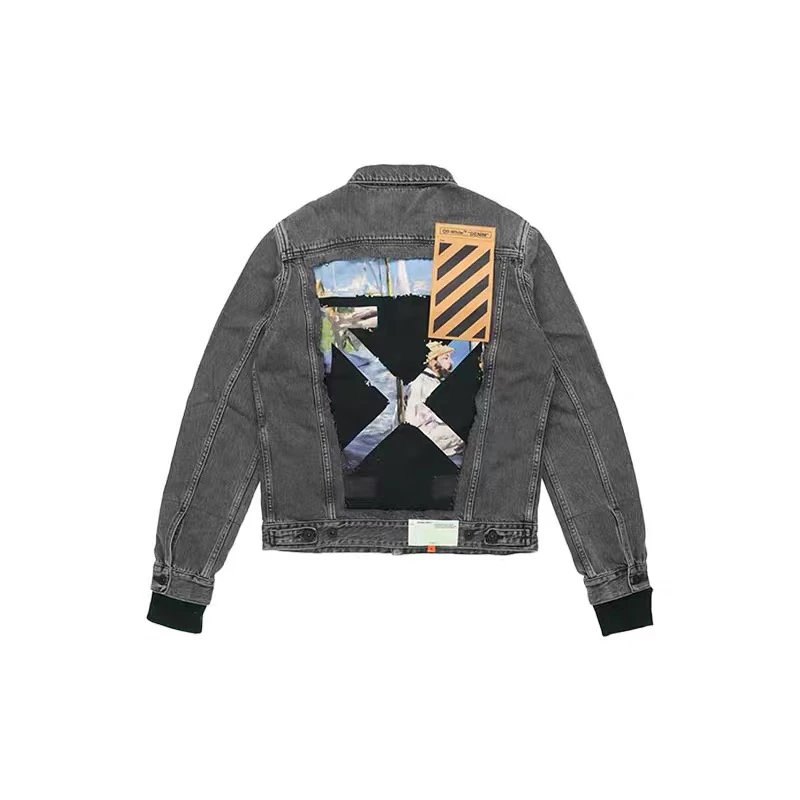 OFF -White Jackets Top Version19ss Autumn and Winter Monet Oil Painting Stitching Denim Jacket Coat Men and Women