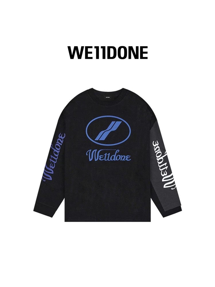 We11done Hoodie Top Version Neutral Classic Letters logo Color Contrast Patchwork Fashion Casual Loose Long Sleeve T Shirt Bottoming Shirt