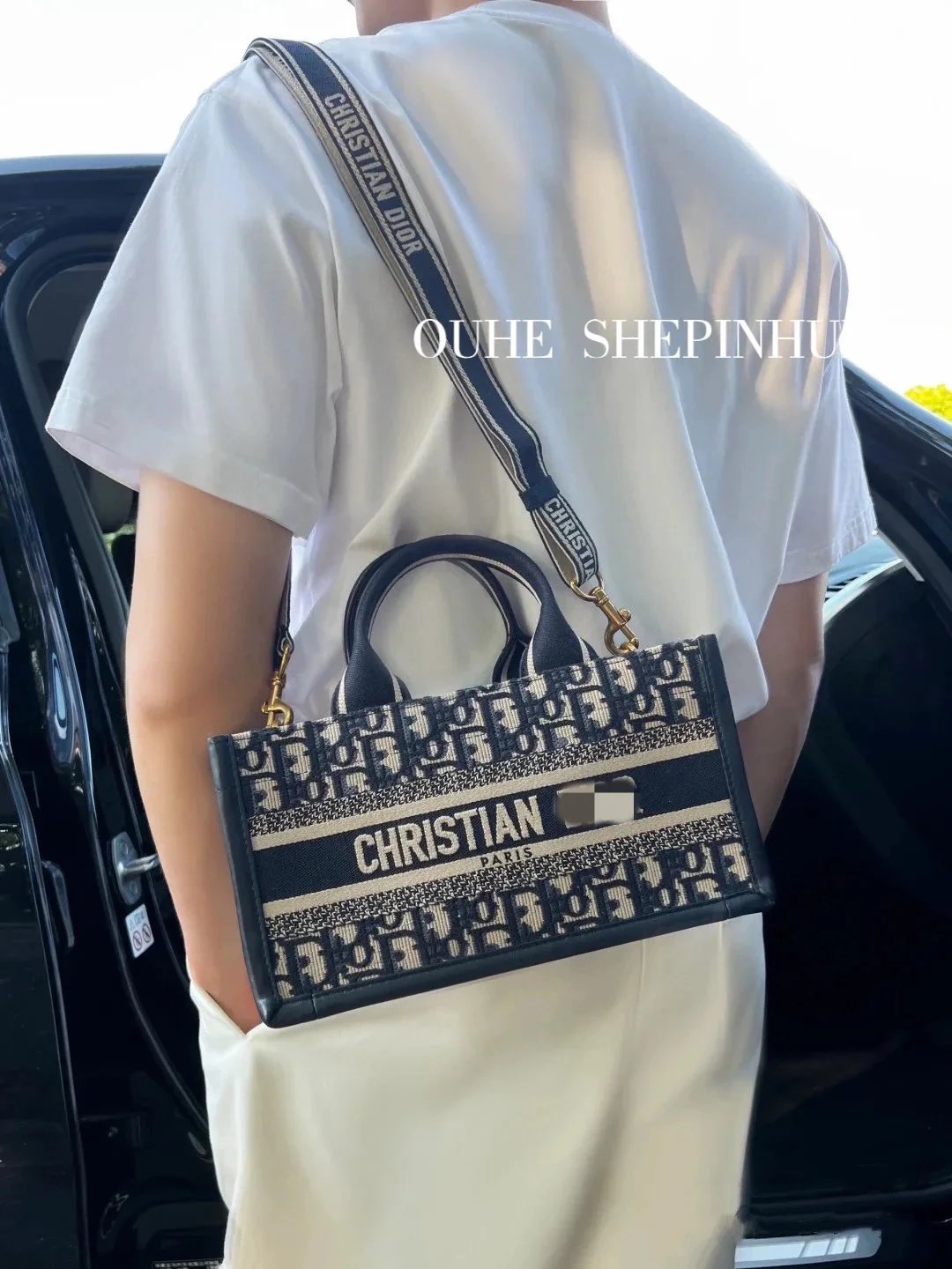 Dior Women's Bag Top version 【Grade Surrogate Shopping Original Factory】2024New Presbyopic Blue Embroidery Horizontal Version booktote Tote Bag Women's Handbag Shoulder Messenger Bag