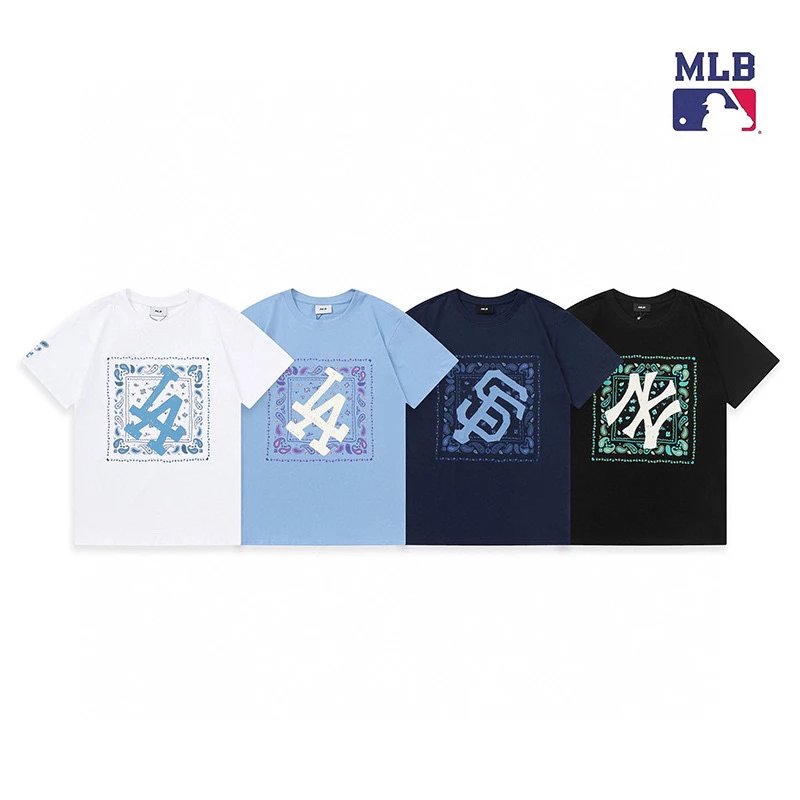 MLB T-shirt Top Version&Men and Women T T-shirt Retro Presbyopic Full Printed Short Sleeve Couple Sports Loose Casual Embroidery Half Sleeve T-shirt Fashion