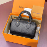 Louis Vuitton LV Women's Bag Top version 【Super Original Factory】M81456Black M81457Brown 100% Leather Embossed Silk Screen NANOSPEED Mini Handbag mini Boston Pillow Bag Detachable Shoulder Strap Messenger Handbag Women's Bag