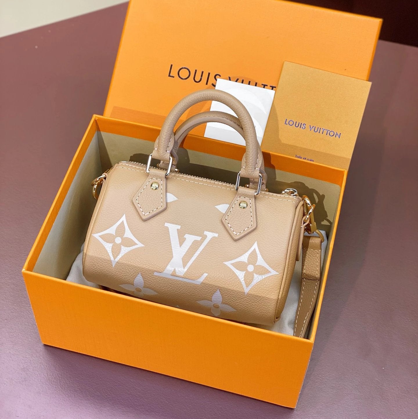 Louis Vuitton LV Women's Bag Top version 【Super Original Factory】M81456Black M81457Brown 100% Leather Embossed Silk Screen NANOSPEED Mini Handbag mini Boston Pillow Bag Detachable Shoulder Strap Messenger Handbag Women's Bag