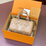 Louis Vuitton LV Women's Bag Top version 【Super Original Factory】M81456Black M81457Brown 100% Leather Embossed Silk Screen NANOSPEED Mini Handbag mini Boston Pillow Bag Detachable Shoulder Strap Messenger Handbag Women's Bag