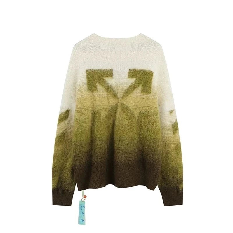 OFF-White Sweater Top Version Verified Quality Sweater Pullover Black and White Arrow Gradient Mohair Autumn and Winter Rendering Knitted Men and Women