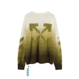 OFF-White Sweater Top Version Verified Quality Sweater Pullover Black and White Arrow Gradient Mohair Autumn and Winter Rendering Knitted Men and Women