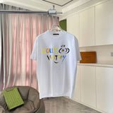 Louis Vuitton LV T-shirt Colorful Print on the Chest logo round Neck Short Sleeve25ss New Pure Cotton Unisex Style T T-shirt OS Loose Fit Base Shirt Short Sleeve T-Shirt Top