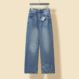 LOEWE Jeans Printed Denim Long Pants for Women Versatile Casual