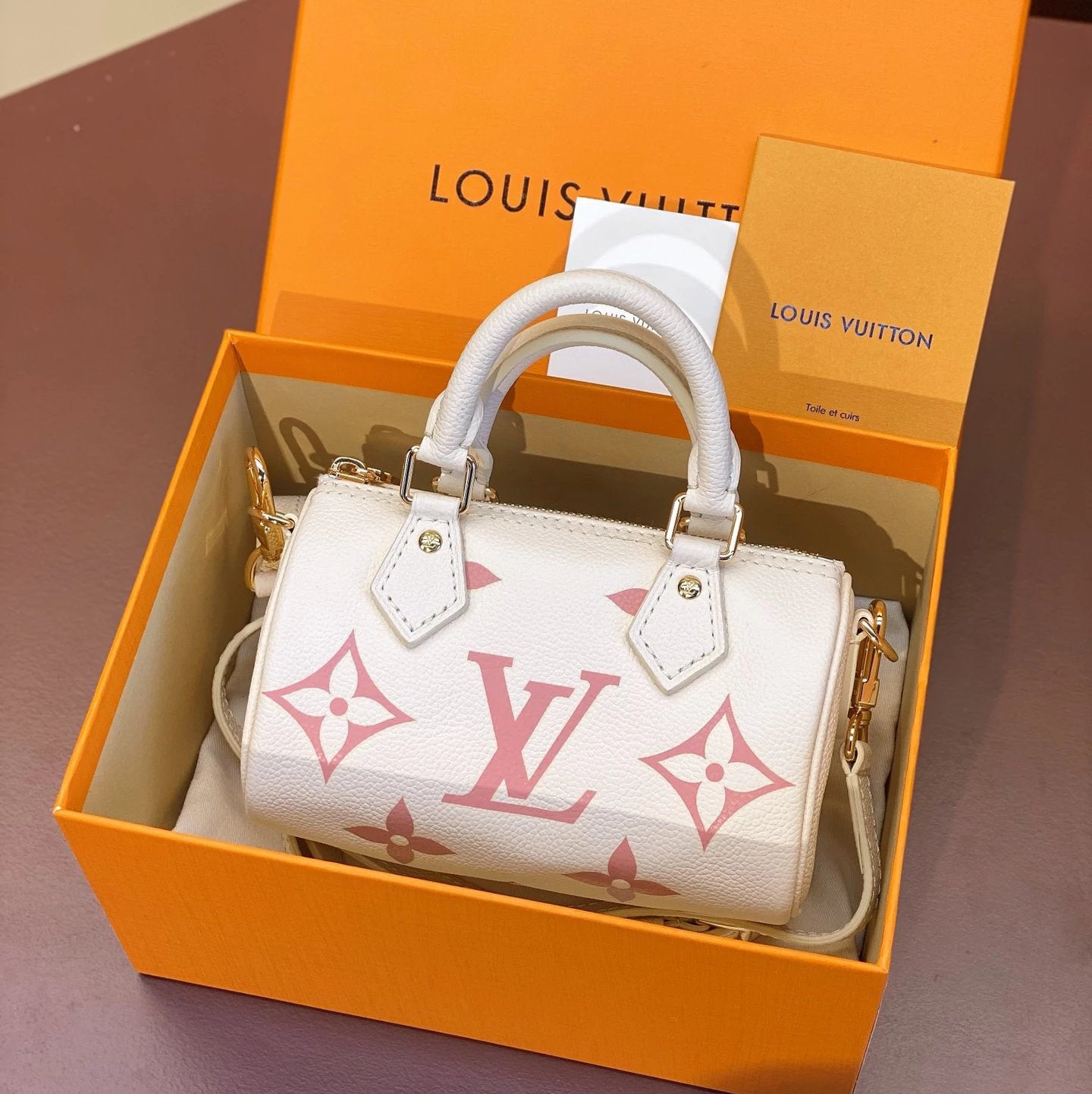 Louis Vuitton LV Women's Bag Top version 【Super Original Factory】M81456Black M81457Brown 100% Leather Embossed Silk Screen NANOSPEED Mini Handbag mini Boston Pillow Bag Detachable Shoulder Strap Messenger Handbag Women's Bag