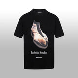 Balenciaga T-shirt Chest Shoe Pattern Print logo round Neck Short Sleeve25ss New Pure Cotton Unisex Style T Casual T-Shirt Base Layer Shirt OS Loose Fit Half Sleeve Top Plus Size