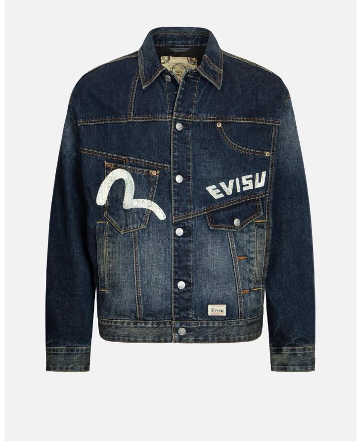 Evisu Jackets Top Version Printed Washed Denim Jacket Coat Men