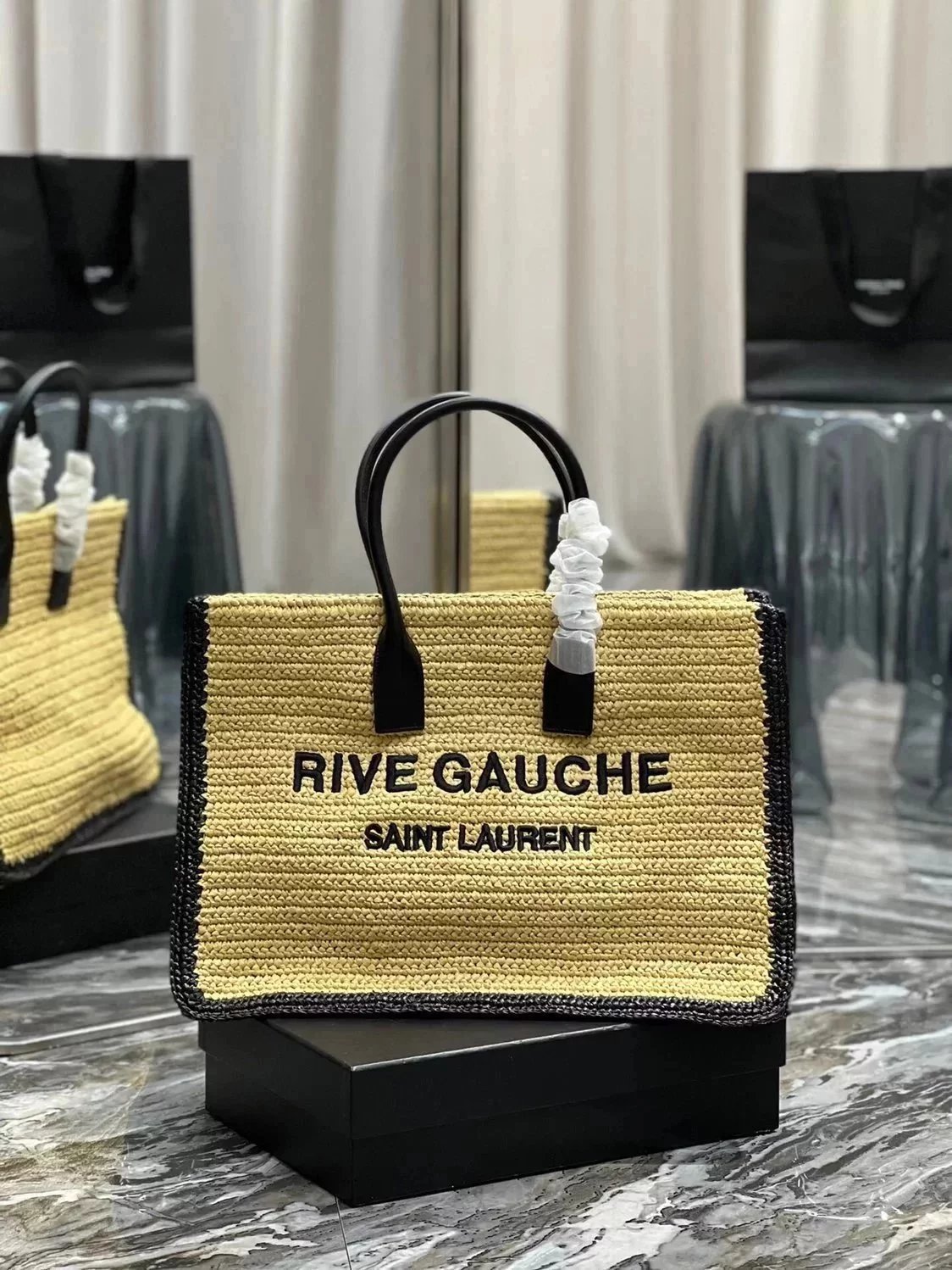 YSL Women's Bag Top version 2022New Summer Limited Raffia Woven tote Tote Bag_RiveGaucheToteBag Left Bank Shopping Bag Woven Beach Bag Custom Raffia Woven logo Embroidery Craft zp Purchase Mold Opening Customization509415