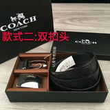 COACH Belt Top version New Full Set Men's Double-Sided Belt Business Casual All-Match Pin Buckle Smooth Buckle Casual Belt Men's and Women's All-Match Trouser Belt