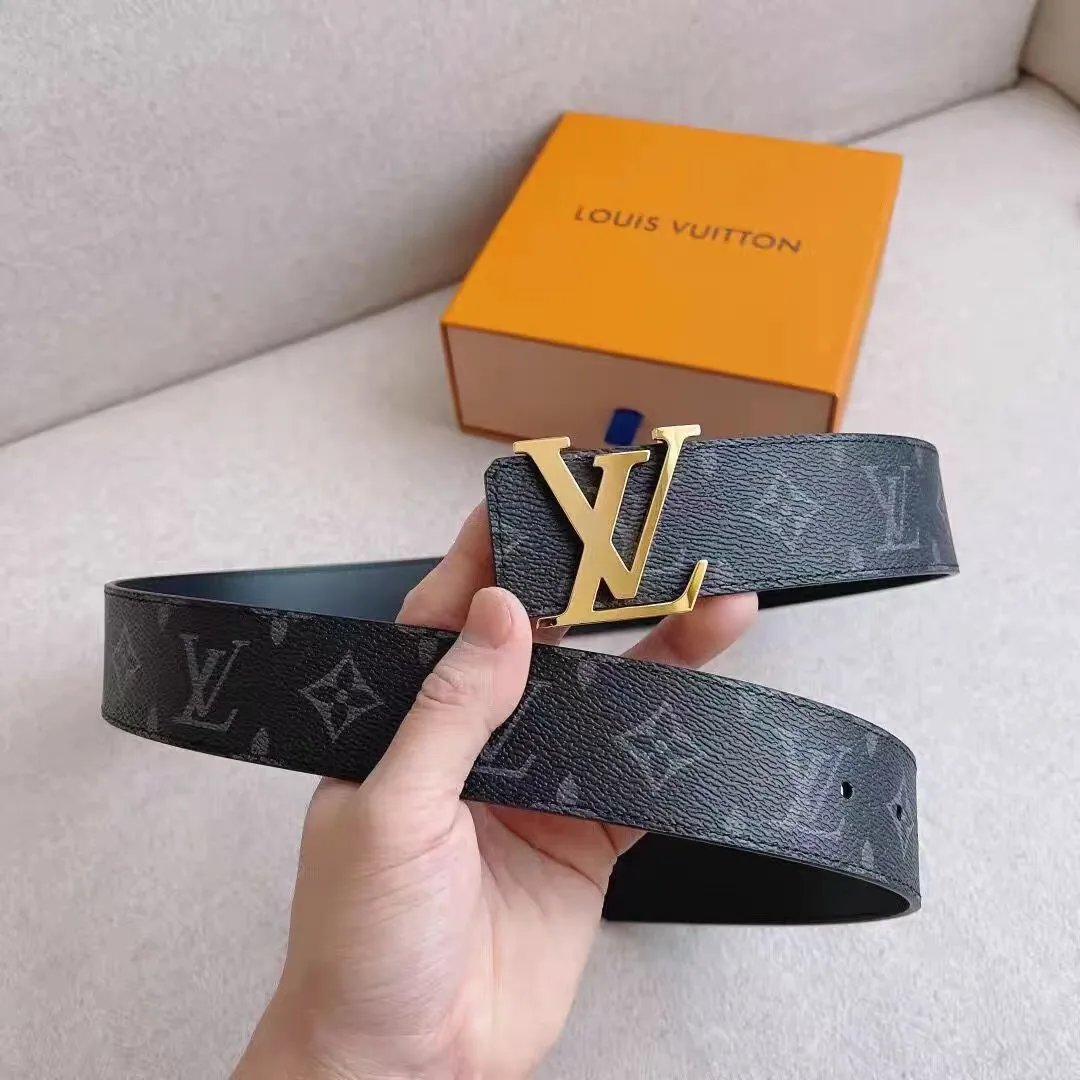 Louis Vuitton LV Belt Belt Men's Light Luxury Cowhide Pant Belt Big Brand High-Grade Fine Steel Letter Buckle Business Casual All-Match Genuine Leather Belt