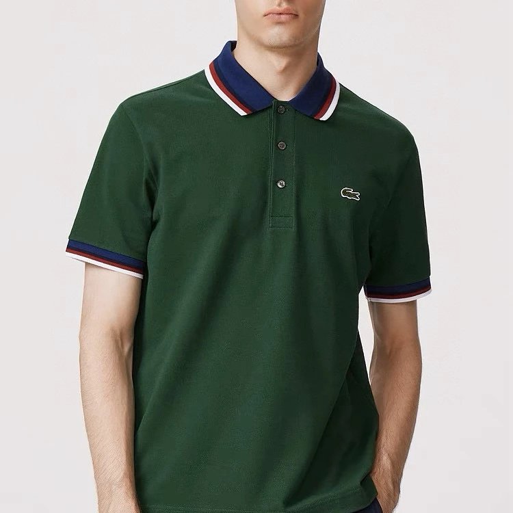 Lacoste T-shirtTop Version Men's Summer Fashion Colorblock Shoulder Short Sleeve Lapel POLO Shirt