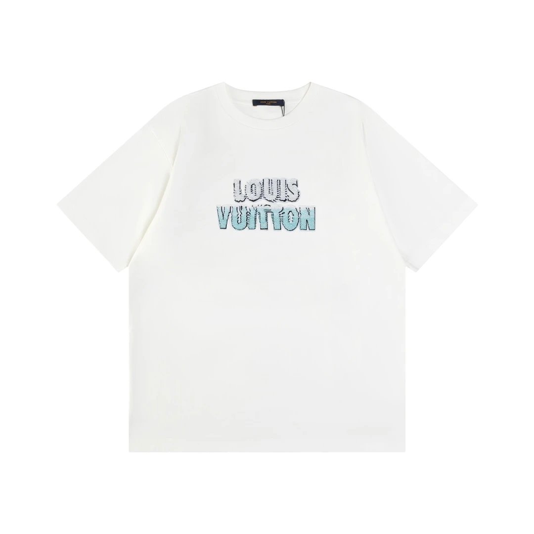 Louis Vuitton LV T-shirt Chest Beaded Letter Embroidery logo round Neck Short Sleeve25ss New Pure Cotton Unisex Style T Casual T-Shirt Base Layer Shirt OS Loose Fit Half Sleeve Top Plus Size