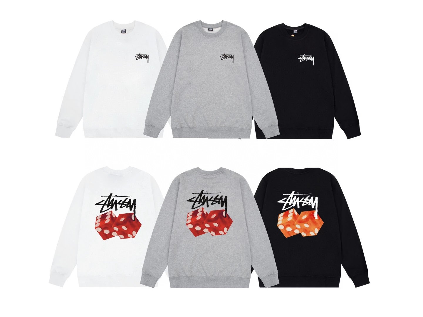 Stussy Hoodie Top Version American High Street round Neck Sweater Same Earrings for Couple Fashion Brand Trend Graffiti Black Eight Dice