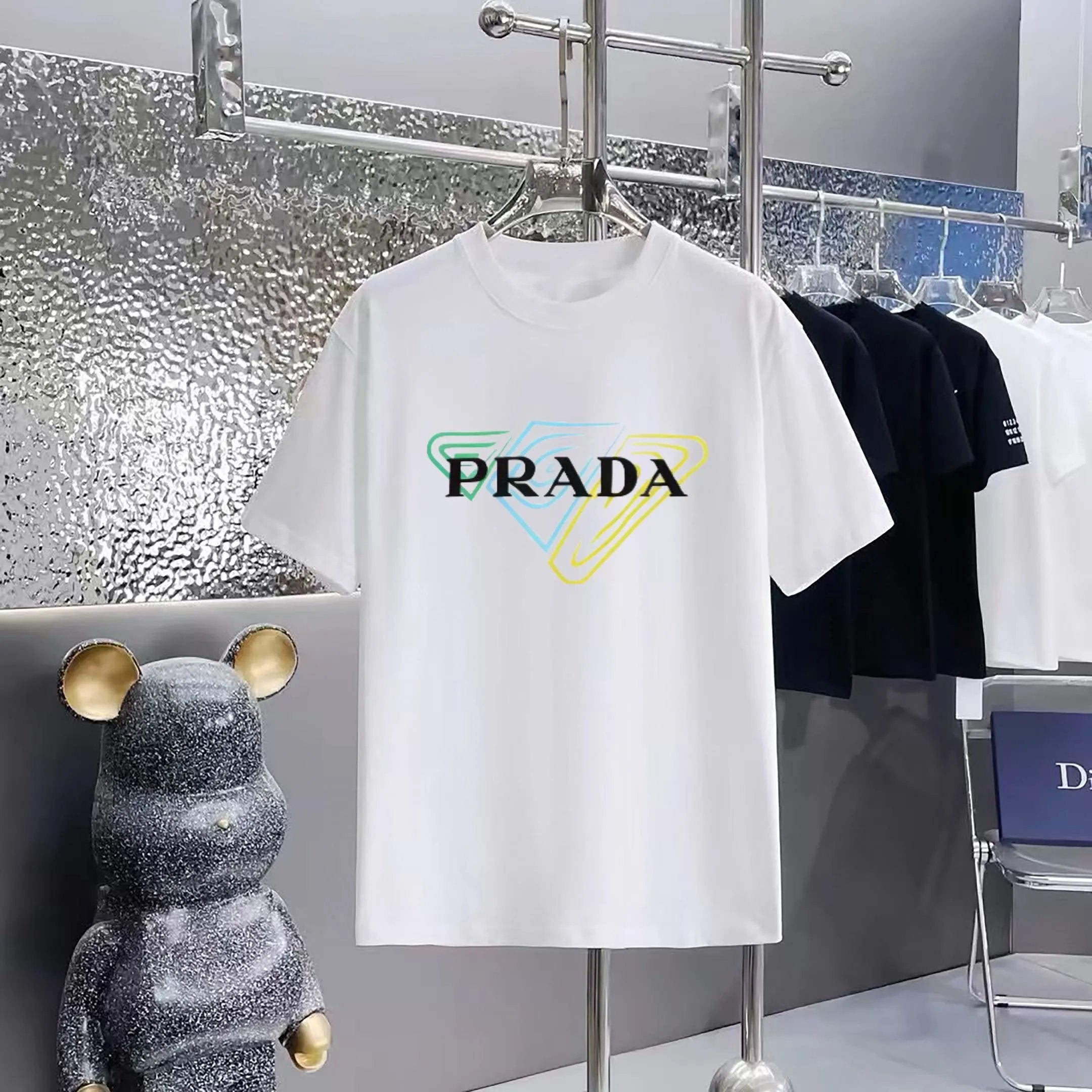 PRADA T-shirt Colorful Triangle Pattern Print on the Chest logo round Neck Short Sleeve25ss New Pure Cotton Unisex Style T T-shirt OS Loose Fit Base Shirt Half Sleeve T-Shirt Top Half Sleeve