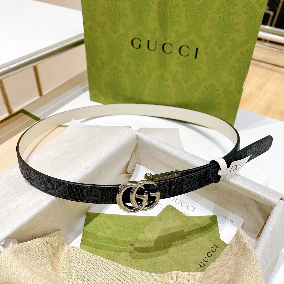 Gucci Belt Top version 《Full Package》New Original Women's Belt2.0Genuine Leather Belt Women's Pair g Belt Women's Fashion Casual Original Leather Gujia Belt GG Home Pant Belt Female Guqi Guqi Shi Belt Feila Grid