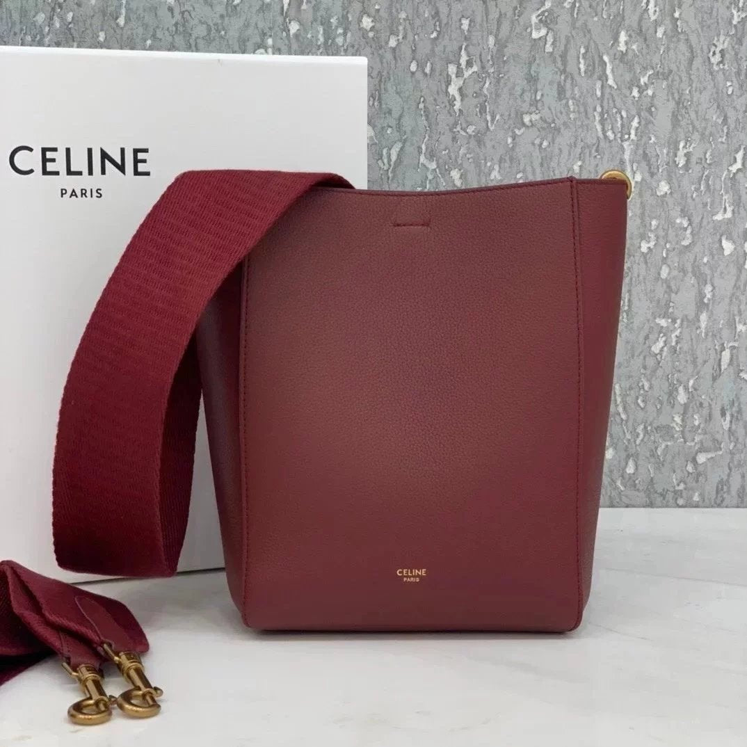 Celine women's bag Top version 【】SangleBucket Small Size Bucket Classic Lychee Grain Surface Cow Leather Wide Shoulder Strap Bucket Bag Shopping Bag Shoulder Women's Corssbody Bag