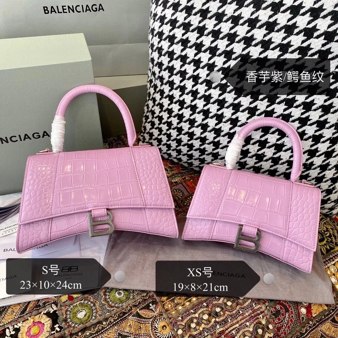 Balenciaga Bag Top version 【Level Surrogate Shopping】Hourglass Bag ahourglass Hourglass Bag Crocodile Leather Litchi Grain Cowhide XS No. S Women's Crossbody Bag