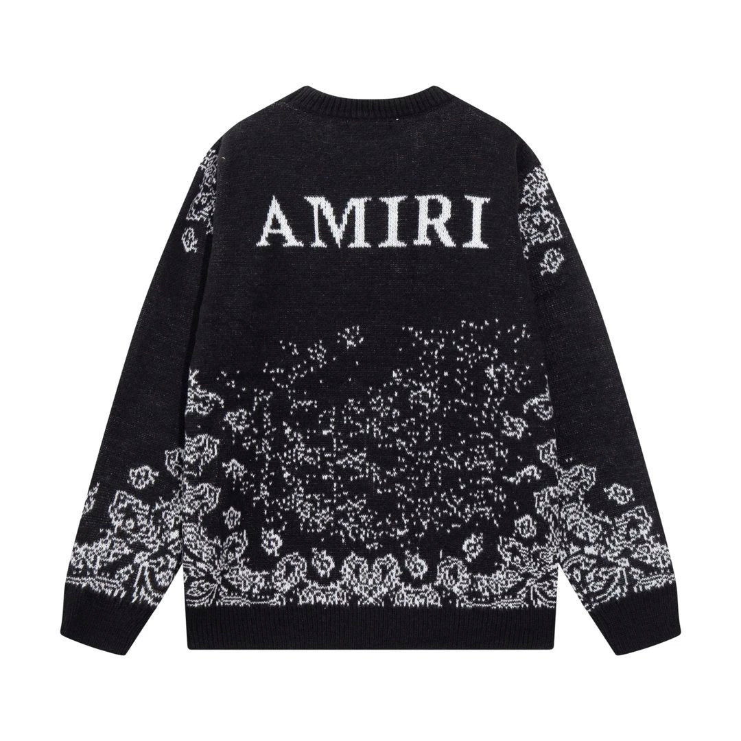 Amiri Sweater Classic logo Embroidered Jacquard Seahorse Wool Sweater Casual Loose Versatile Crew Neck Pullover Knitwear Os Unisex Sweater Inner Layer24ss Autumn and Winter New Products