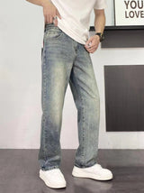 Dior Jeans Back Waist Leather Label Old Flower logo Straight Washed Blue Jeans Autumn Winter New Unisex Long Pants Loose Casual High Waist