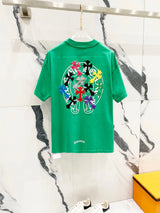 Chrome Hearts T-shirt Back Colorful Sanskrit Patch Embroidery logo round Neck Short Sleeve25ss New Pure Cotton Unisex Style T T-shirt OS Loose Fit Base Shirt Top Half Sleeve T-Shirt