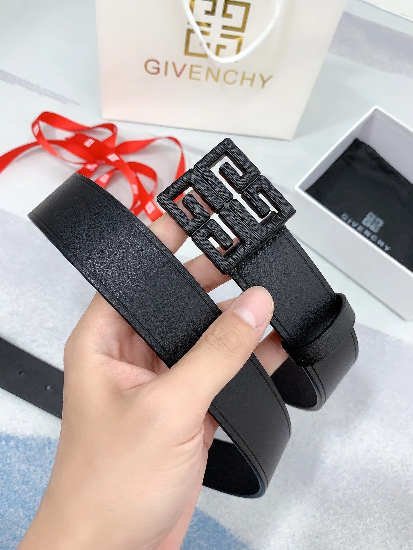 Givenchy Belt Top version Original Order Men's Leather Belt Belt Original Order Real Cowhide4G Buckle Belt Smooth Buckle Pants Belt Men's and Women's Business Casual Belt Belt Men's High-End Belt3.5Belt