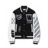 OFF-White Jackets Top Version Spring and Autumn Fashion Brand Fashion Letter Embroidery Baseball Uniform Men's and Women's Same Cartoon Rhinestone Long-Sleeved Casual Jacket