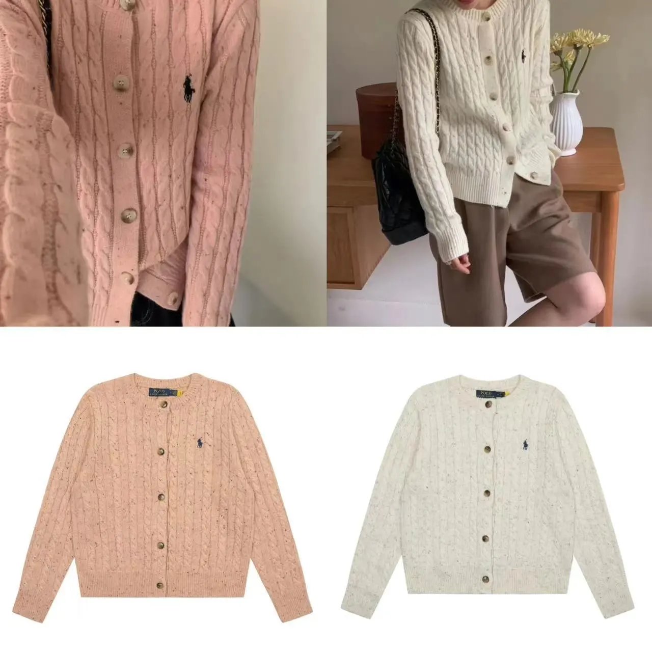 Ralph Lauren Sweater Autumn New Ruffian Yarn Knitted Cardigan Women's Pony Embroidery Gentle Twist Sweater Cardigan Coat-CY