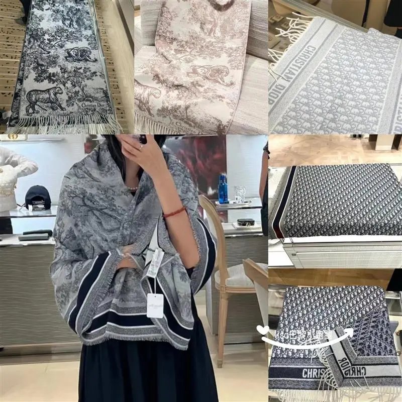 Dior Scarf New Scarf Double-Sided Presbyopic Cashmere Wool Mulberry Silk Shawl Kerchief Scarf