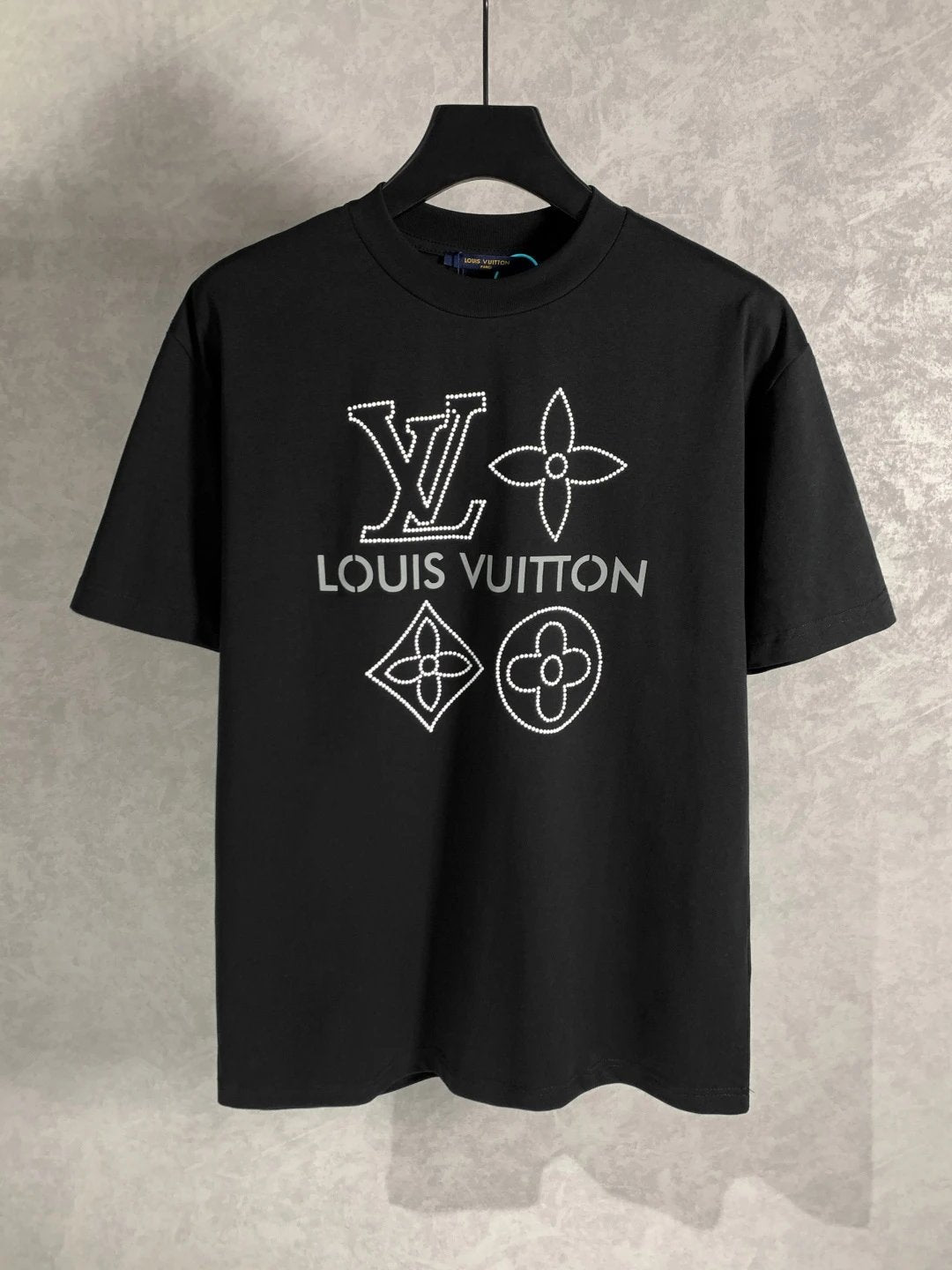 Louis Vuitton LV T-shirt Reflective Rhinestone Letter Print on Chest logo round Neck Short Sleeve25ss New pure cotton T Unisex T-Shirt OS Loose Fit Base Shirt Top Half Sleeve T-Shirt