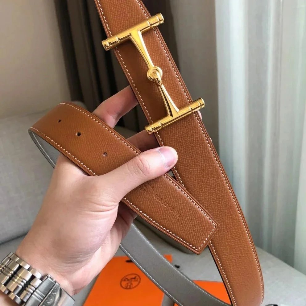 Hermes Belt Top version High Quality2020New Men's Leather Belt Smooth H Buckle Business Casual Belt Double-Sided Available Calf Leather3.8cm