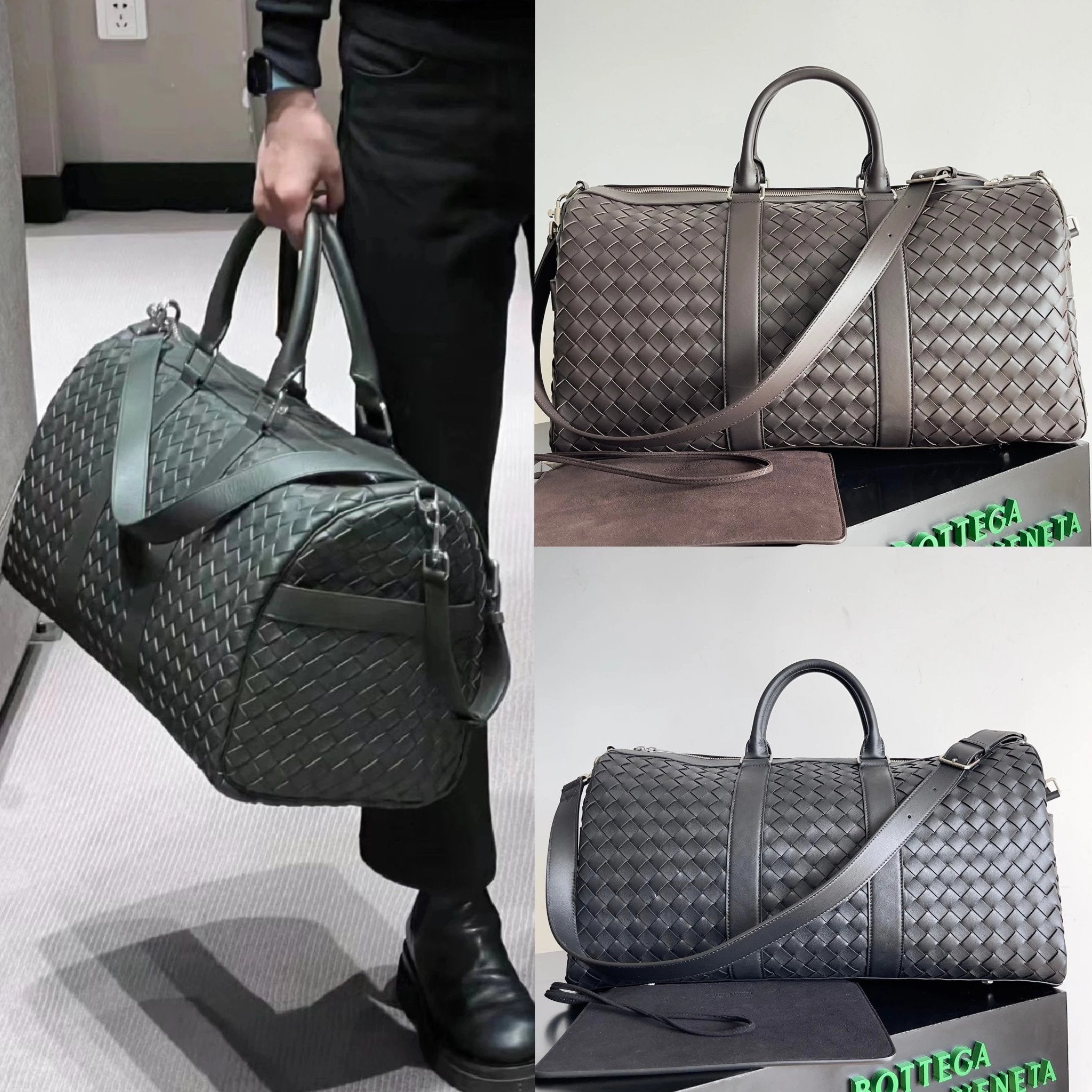 Bottega Veneta Men's Bag Top version 【Super Original Leather Quality】24New Woven Large Travel Bag50cm Large Travel Bag Luggage Bag New50Woven Bag Handbag Woven Bag Men's and Women's Bags