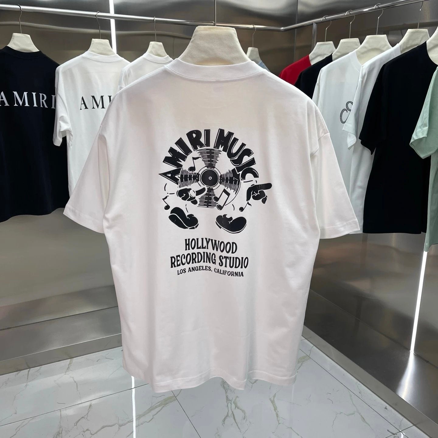 Amiri T-shirt Back Letter Pattern Print logo round Neck Short Sleeve25ss New Pure Cotton Unisex Style T Casual T-Shirt Base Layer Shirt OS Loose Fit Half Sleeve Top Plus Size