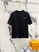 Amiri T-shirt Minimalist Letter Embroidery LOGO Logo Crew Neck Short Sleeve Pure Cotton T Unisex T-Shirt OS Loose Fit Casual T-Shirt