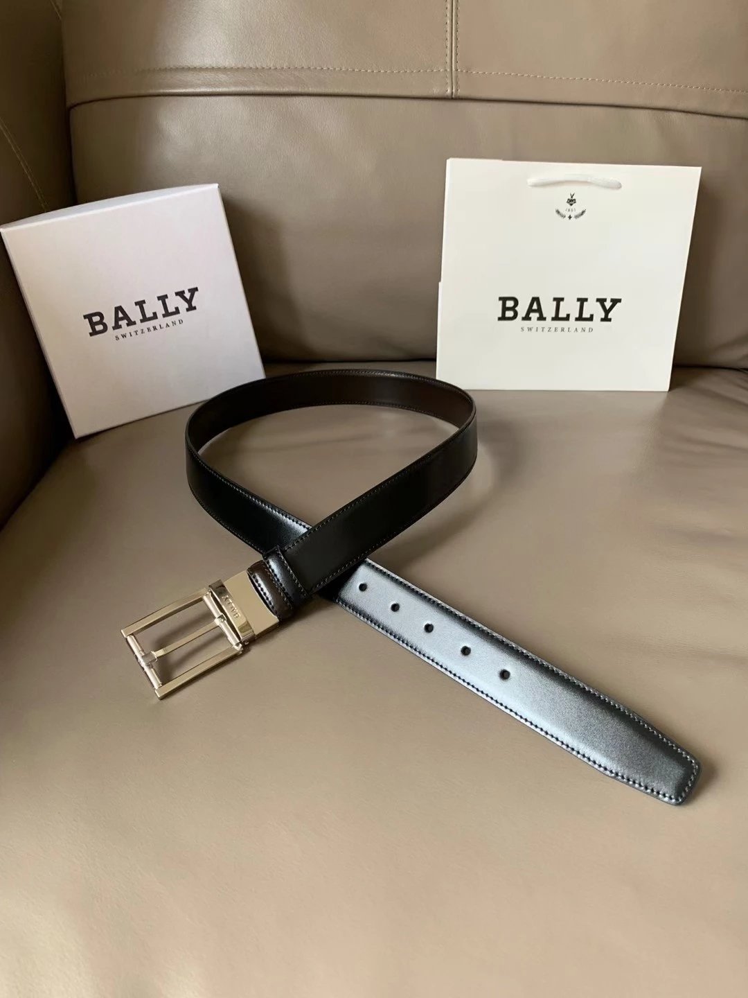 Bally Belt Top version Original Single Belt Counter New Men's Double-Sided Casual Business Belt Wide3.4cm Double-Sided Head Layer Cowhide Belt First Layer Cow Leather Belt Men and Women Business Casual Belt Belt Men's Leather Belt