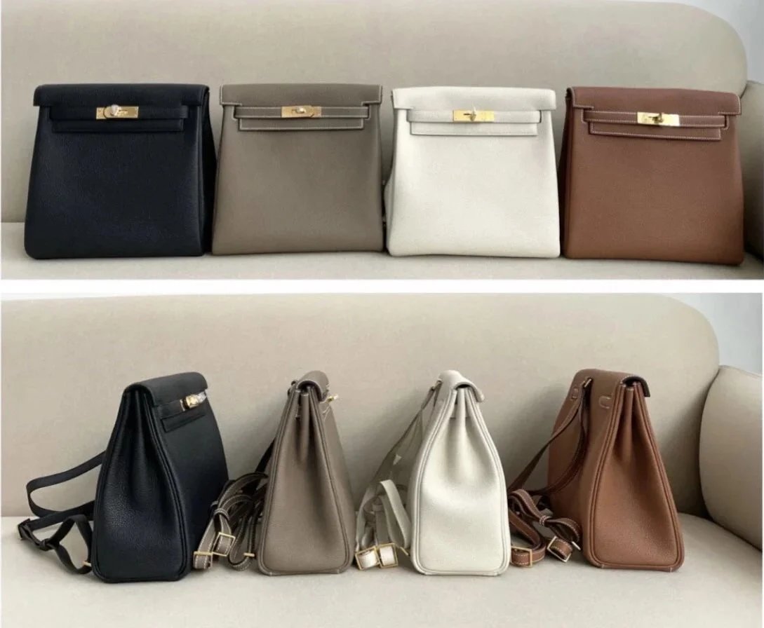 Hermes men's bag Top version 【Handmade】Herme Emma Classic Women's KellyAdo Backpack togo Leather Hand-Stitched Kelly Small Backpack22cm Shoulder Messenger Bag Portable Women's Bag Backpack Schoolbag