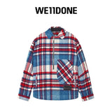 We11done Shirt Top Version Half Zipper Wool Plaid Striped Baggy Coat Shirt for Men and Women