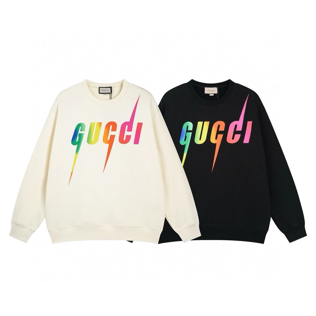 Gucci Hoodie Colorful Lightning logo Round Neck Sweatshirt Long Sleeve Base Shirt Jacket Top Fashion Unisex Sports Casual Loose Fit Versatile Autumn Winter New Arrival