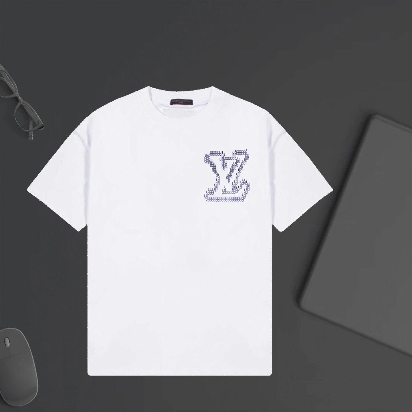 Louis Vuitton LV T-shirt Chest with Fuzzy Letter Print logo round Neck Short Sleeve25ss New pure cotton T Unisex T-Shirt OS Drop Shoulder Loose Fit Base Shirt Top T-Shirt Short Sleeve