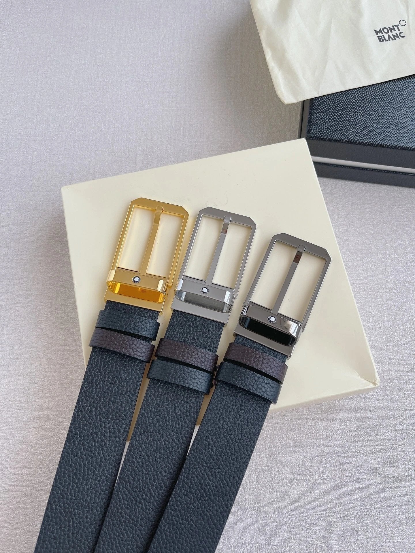 Montblanc Belt Top version Business Casual Belt Belt High Quality Double-Sided Head Layer Cowhide with Steel Buckle Men's Leather Belt Fashion All-Match Business Belt Double-Sided Available3.5
