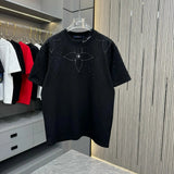 Louis Vuitton LV T-shirt Embroidered Chest with Loose Rhinestones logo round Neck Short Sleeve25ss New pure cotton T Unisex T-Shirt OS Drop Shoulder Loose Fit Base Shirt Top T-Shirt Short Sleeve
