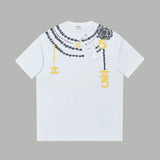 Chanel T-shirt Necklace with Alphabet and Number Print logo round Neck Short Sleeve25ss New Pure Cotton Unisex Style T T-shirt OS Loose Fit Base Shirt Top Half Sleeve T-Shirt
