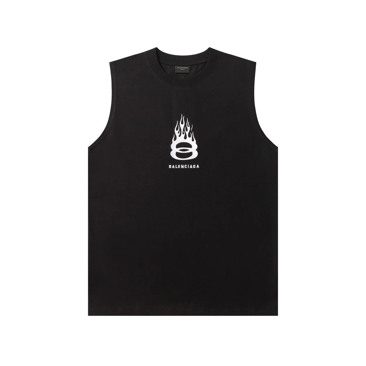 Balenciaga T-shirt Flame Embroidery on the Chest logo Sleeveless Short Sleeve Sleeveless Vest25ss New Pure Cotton Unisex Style T T-shirt OS Loose Fit Base Shirt Top Half Sleeve T-Shirt