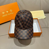 Louis Vuitton LV Hat Full Print Checkerboard Pattern logo Baseball Cap Sun Protection Visor Cap Large Head Circumference Versatile Sports Hat Slimming Face Curved Brim Unisex Couple Style