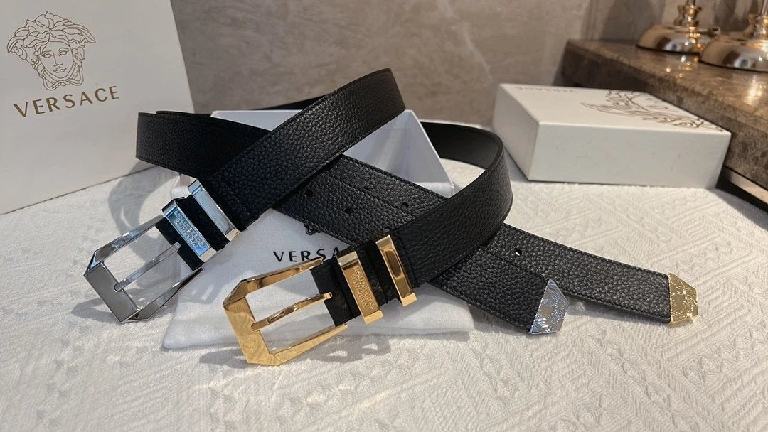 VERSACE Belt Top version 【Counter Original Factory】Original Men's Leather Belt Width4.0cm Genuine Goods Quality Double-Sided Imported First Layer Cowhide Full Grain Original Cowhide Boutique Color Buckle Double-Sided Available Genuine Steel Seal logo Men'