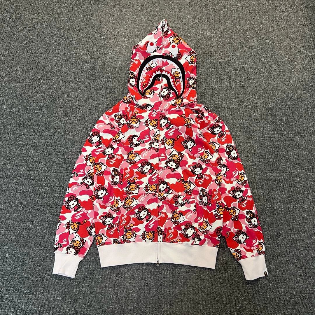 Bape Hoodie Top Version Hello Kitty Sweater Men's Full Printed Camouflage Cardigan Zipper Hooded Spring and Autumn Fashion Brand Shark Coat Women's Pink