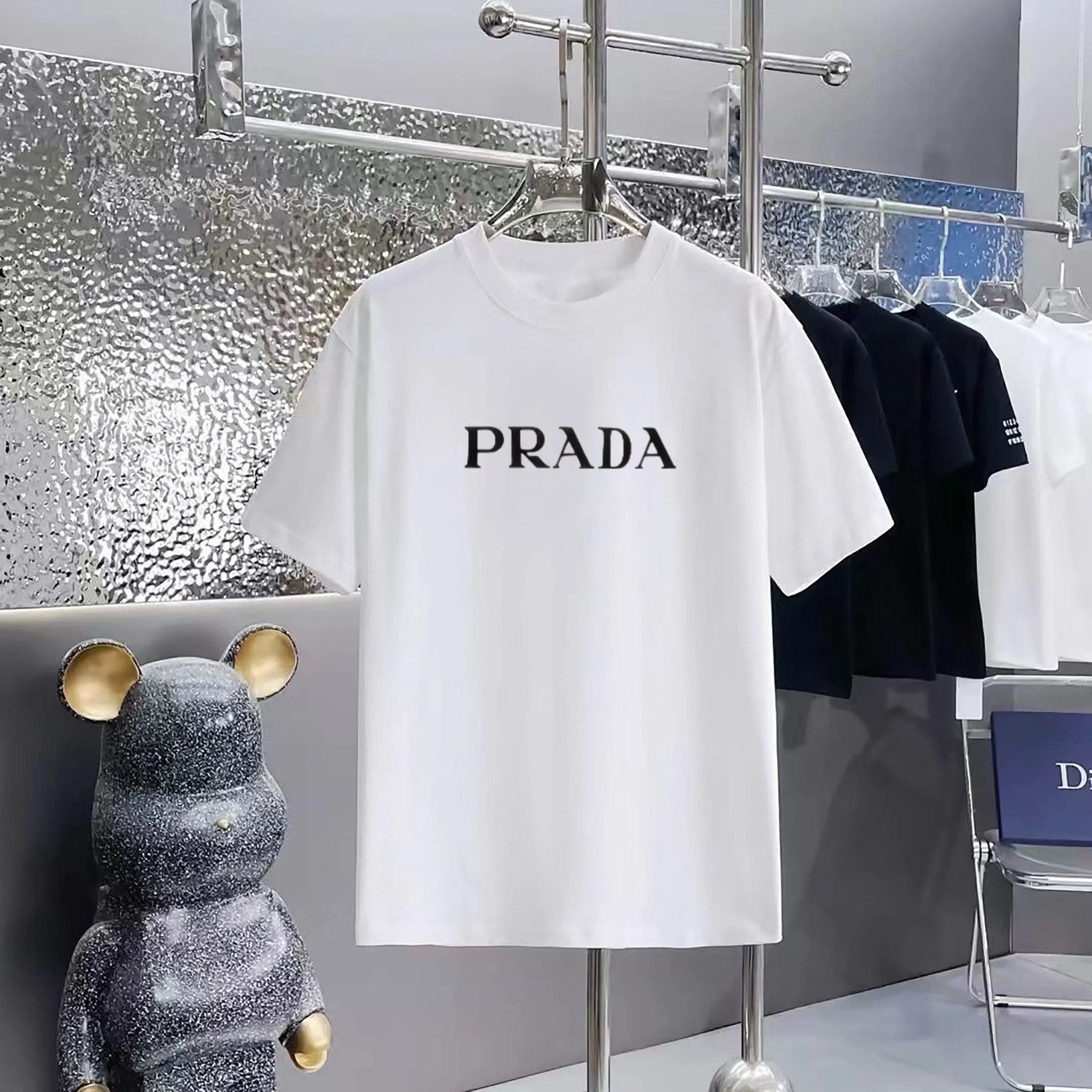 PRADA T-shirt Chest Brand Print logo round Neck Short Sleeve25ss New Pure Cotton Unisex Style T T-shirt OS Loose Fit Base Shirt Top Half Sleeve T-Shirt