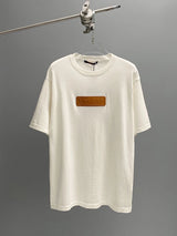 Louis Vuitton LV T-shirt Embossed Leather Patch Knitted Sweater Crew Neck Short Sleeve25ss New Unisex Style T Casual T-Shirt Base Layer Shirt OS Loose Fit Half Sleeve Top Plus Size